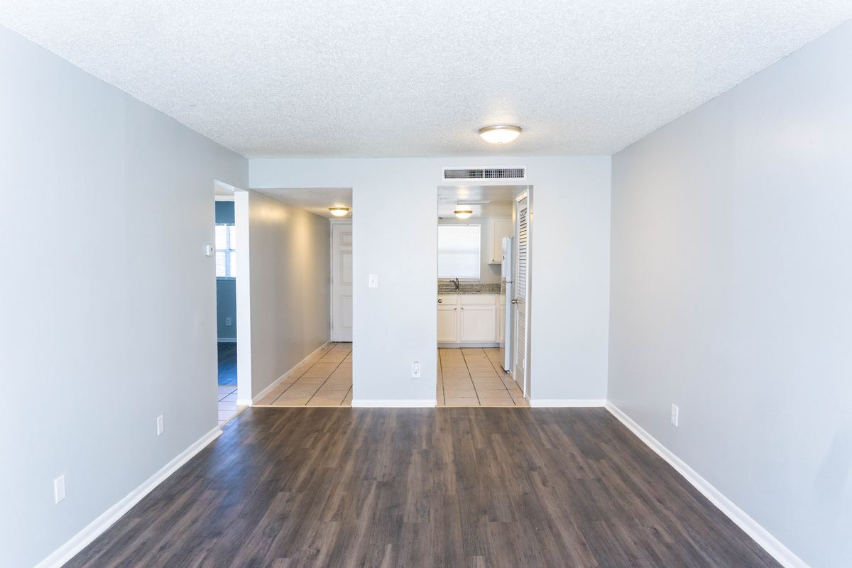 Living room with kitchen just steps away